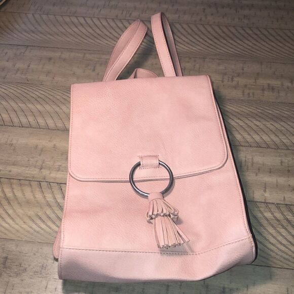 NWOT Pink Ring ? & Tassle Vegan Backpack Adjustable Straps. Pull Handle. Snap. main image 16